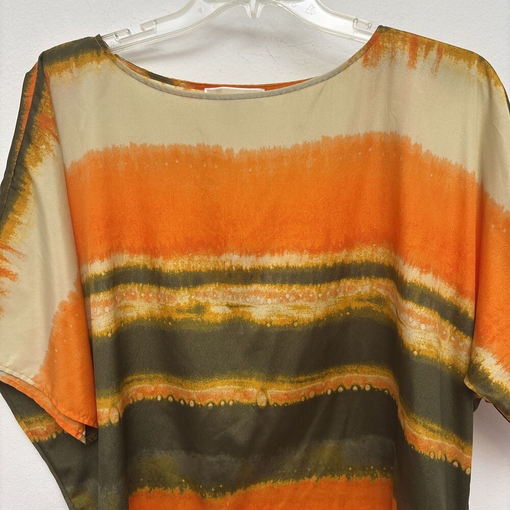 MICHAEL KORS Blouse, Orange Green Beige Tie Dye Stripe, Dolman Sleeve, Womens XL - Picture 4 of 7